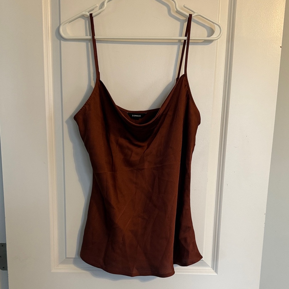 Express Brown Satin Cowl Neck Camisole Top